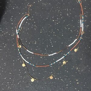 Layered Beaded Necklace with Gold Discs